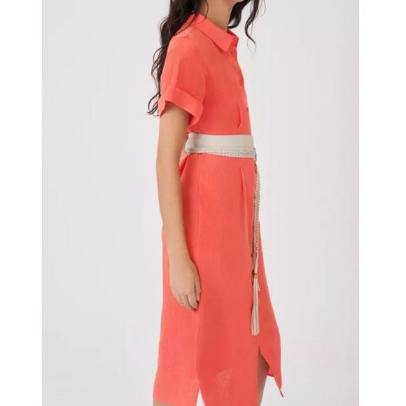 Maje Size 38 Cutout Twisted 100% Linen Midi Shirt Dress - Picture 3 of 10